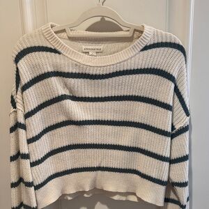 Aeropostale Cream and Dark Green Striped Knit Sweater